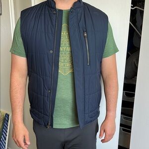 Banana Republic Blue Quilted Vest with Stand-Up Collar